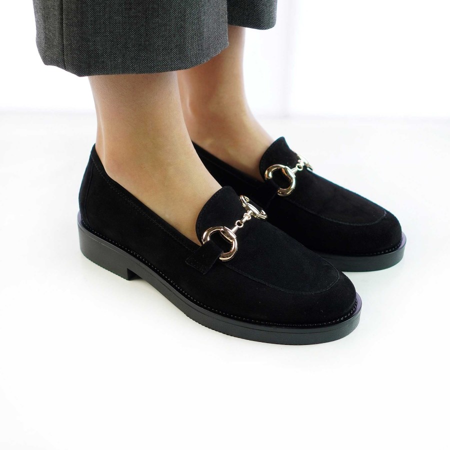 Autumn Winter Patty Shoes | Handcrafted Women'S Moccasins In Suede With Black Horsebit