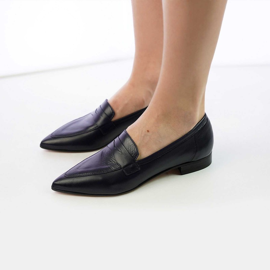 Spring Summer Patty Shoes | Pointed Loafers In Blue Nappa Leather