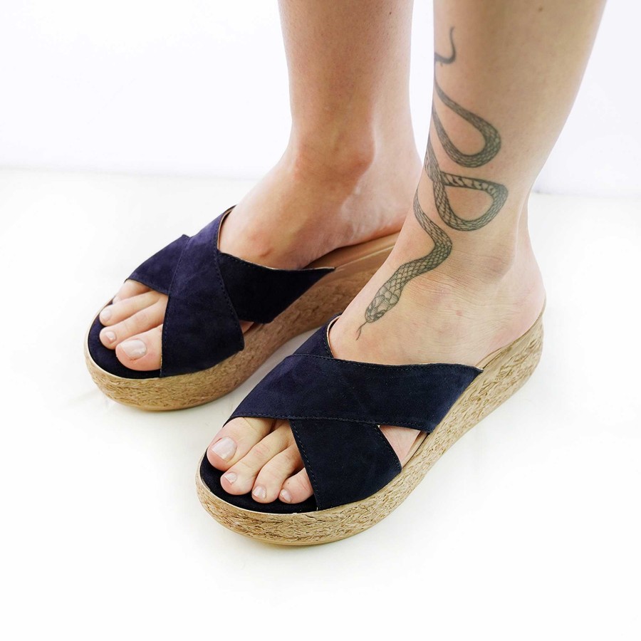 Spring Summer Patty Shoes | Blue Suede Slippers