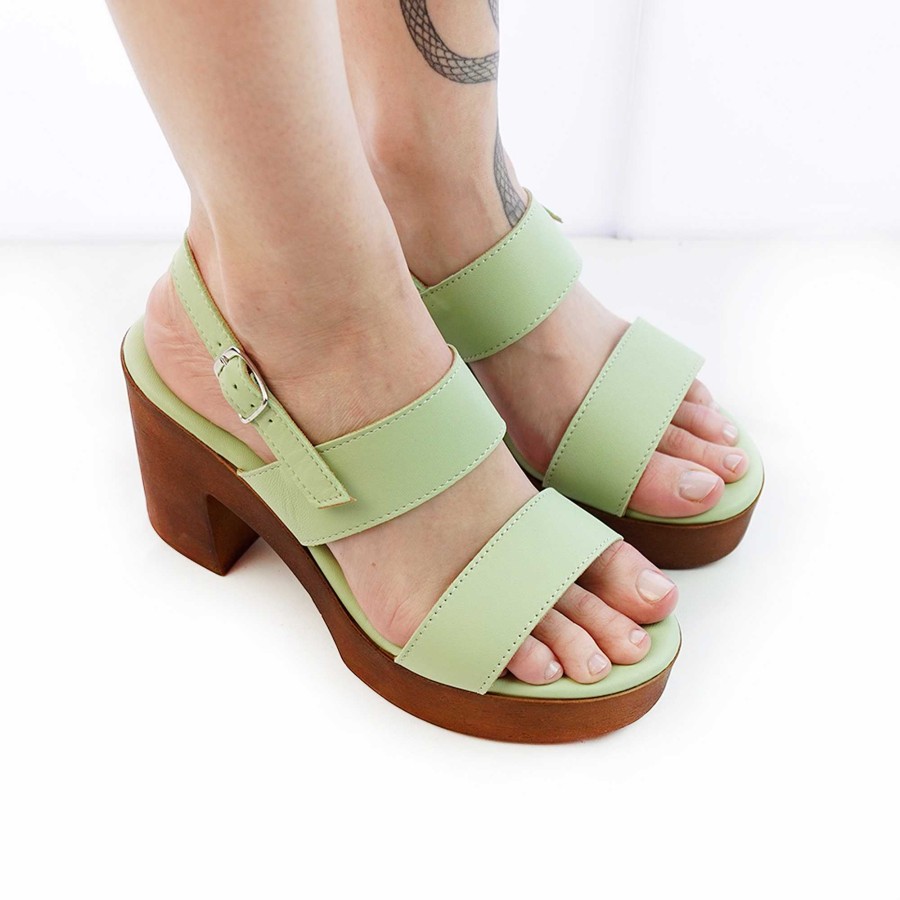 Spring Summer Patty Shoes | Green Leather Sandals