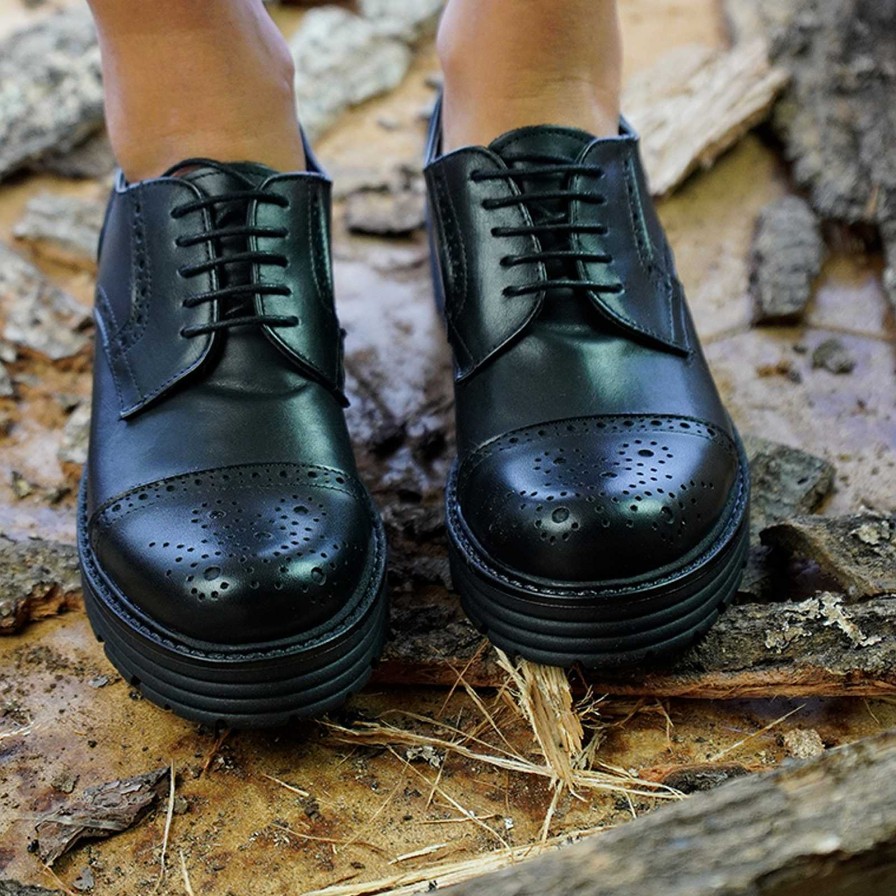 Autumn Winter Patty Shoes | Women'S Brogues Shoes In Black Calfskin With English Workmanship