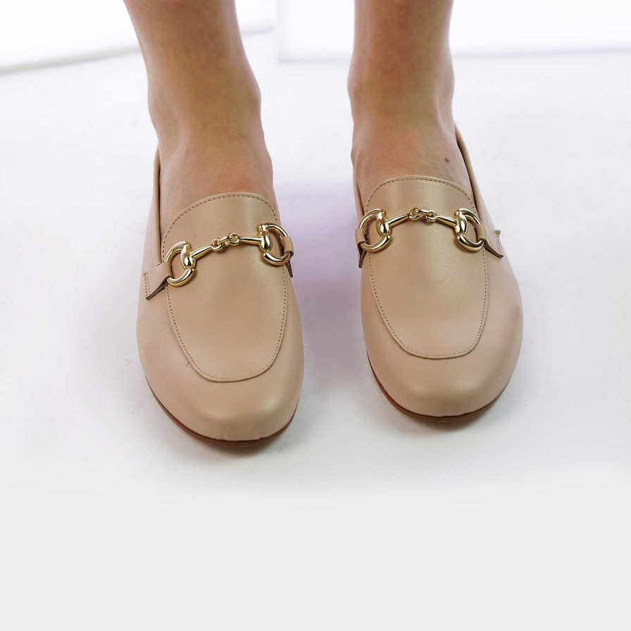 Spring Summer Patty Shoes | Nude Leather Moccasins With Horsebit