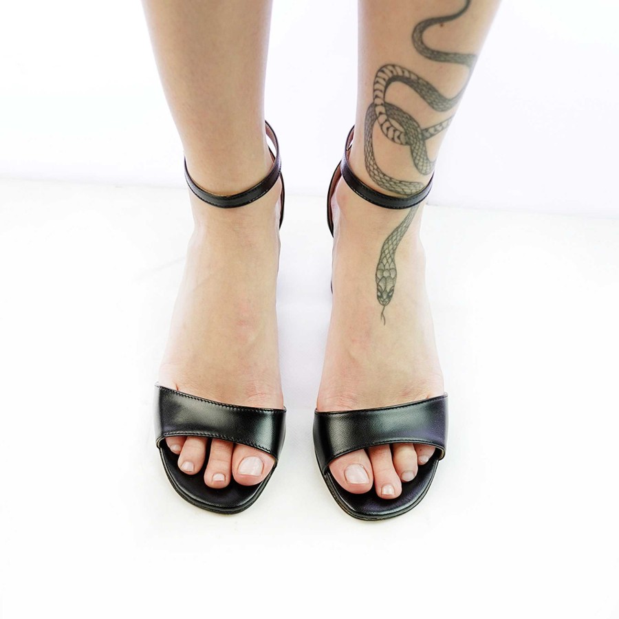 Spring Summer Patty Shoes | Genuine Leather Sandals With Black Band And Ankle Strap